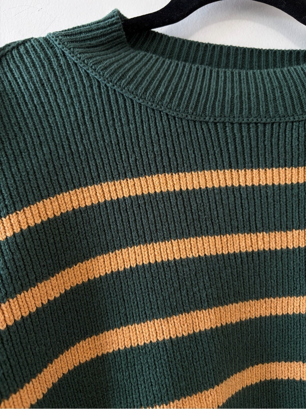 FREE PEOPLE easy street stipe crop pullover sweater in hunter green combo - Picture 7 of 12